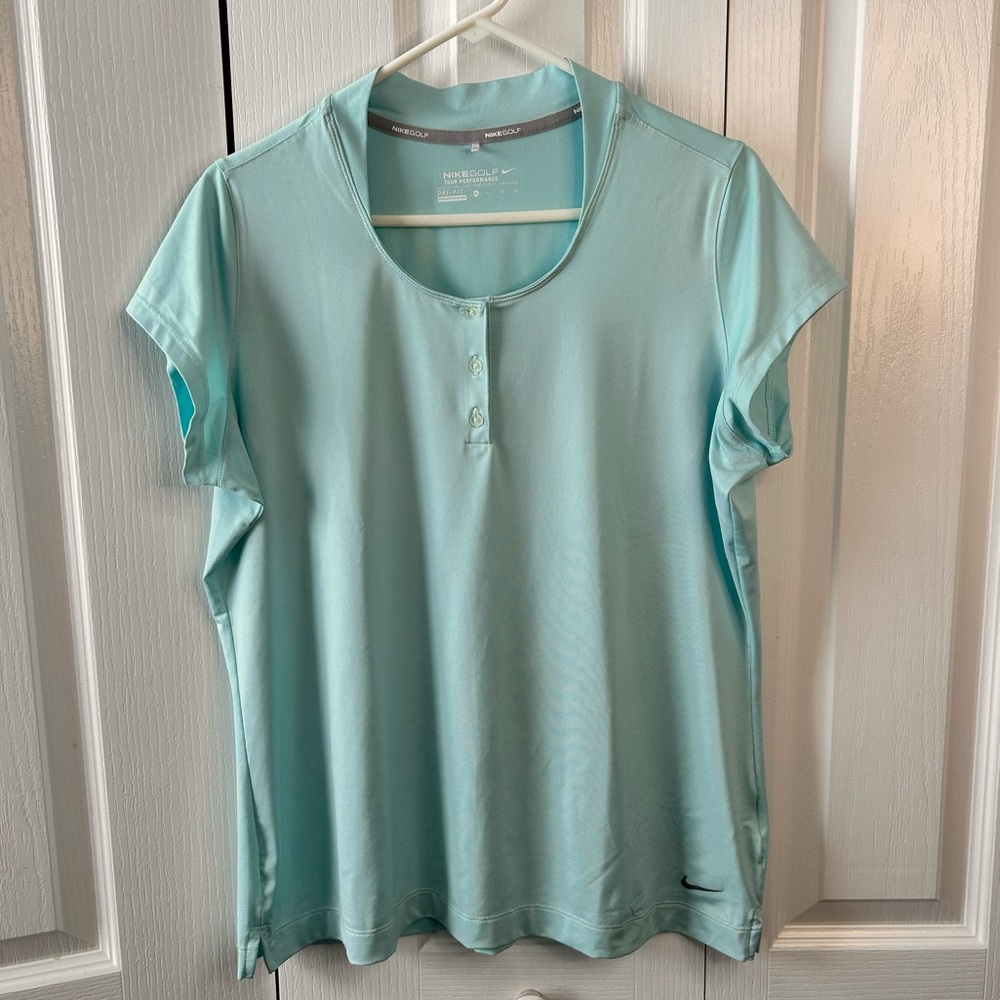 Nike Women's Light Blue Short Sleeve Henley Dri-Fit Top Size XL Tennis Golf